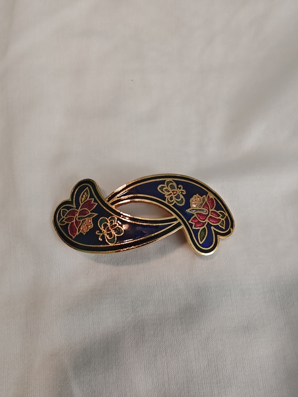 Elegant Gold, Navy and Pink Floral Lapel Pin (Vintage)